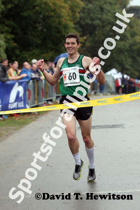 James Bailey brings Sale Harriers home to victory in the senior mens 6 stage relay at the ERRA Mens 6 and Womens 4 Stage Road Relays, Sutton Park, Birmingham Road Relays.